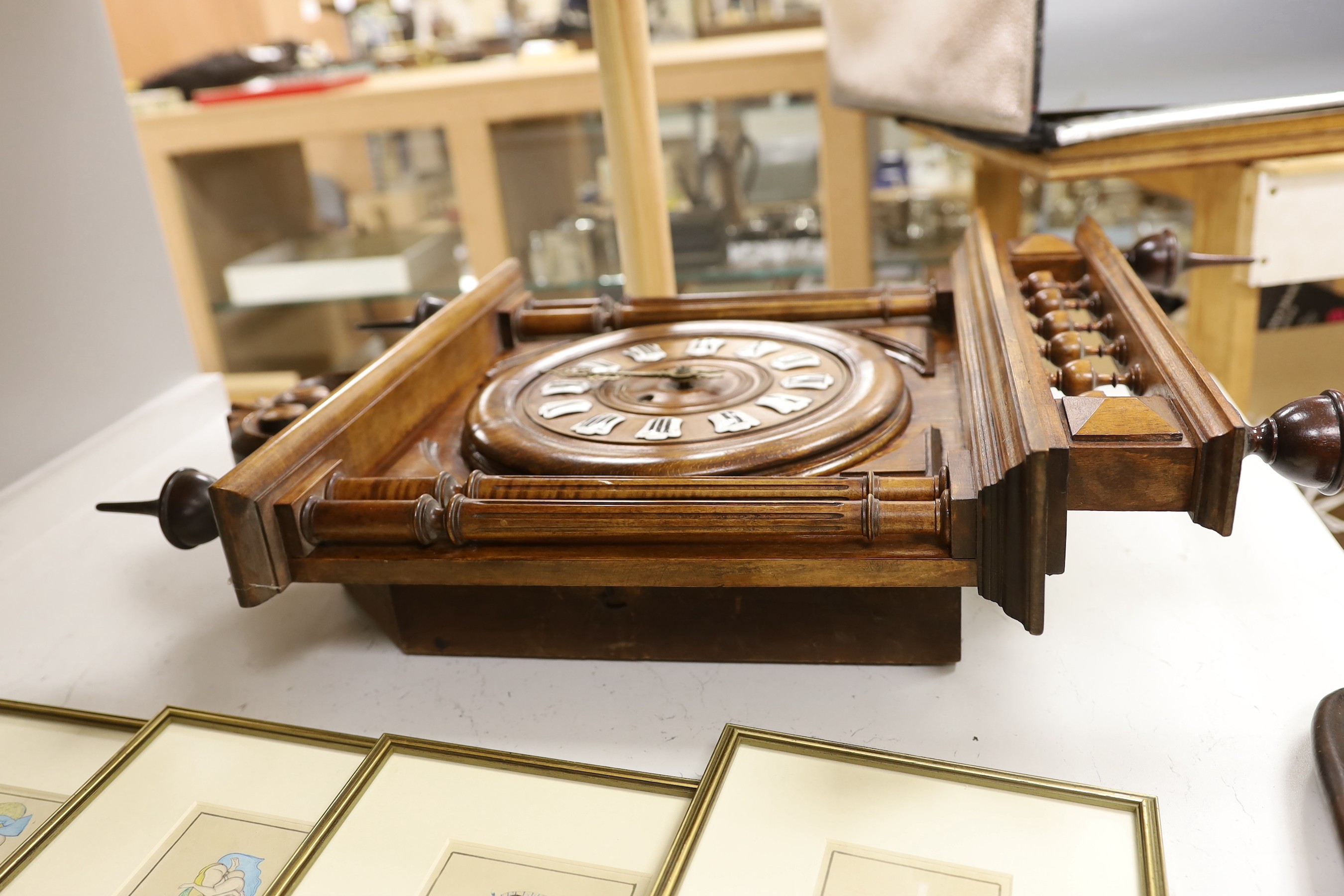 An early 20th century beech Vienna wall clock 69cm